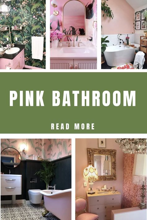 Pink Bathroom Hot Pink Bathroom, Bathroom Valance, Pink Bathrooms, Top Decor Ideas, Pink Tub, Framed Floral Prints, Pink Bathroom Decor, Painted Bathroom, Painted Vanity