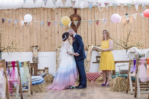 Emma Ryan Photography at The Wellbeing Farm Ombre Wedding Dress, Barn Wedding Inspiration, Ombre Wedding, Unconventional Wedding, Rainbow Wedding, Venue Decor, Wedding Dress Trends, Wedding Shoot, Bridal Looks