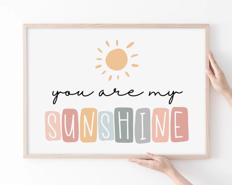 Playroom Watercolor Art, You Are My Sunshine Wall Decor, Sunshine Nursery Decor, Diy Boho Nursery Decor, You Are My Sunshine Nursery, Sunshine Bedroom, Stylish Playroom, Pastel Playroom, Sun Nursery