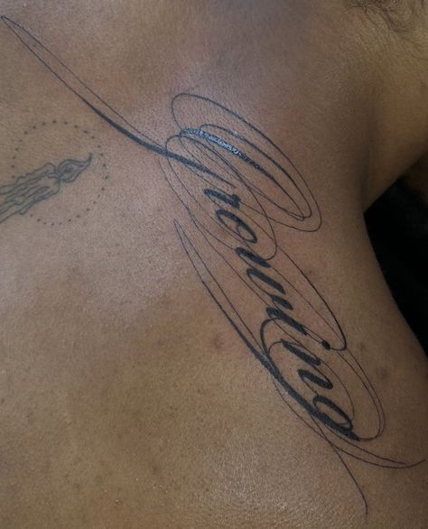 Name Placements Tattoos, Tattoo Name Fonts For Women, Word Tattoo Placement, Name Tattoos On Back, Word Tattoo Placements, Tattoo Name Fonts, Tattoos For Black Skin, Stylist Tattoos, Tattoo Script