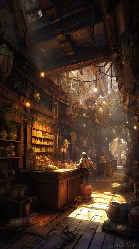 Fantasy Brothel Aesthetic, Dnd Merchant Shop, Fantasy Shop Aesthetic, Fantasy Antique Shop, Fantasy Brothel, Dnd Market, Medieval Pub, Dnd Shop, Tavern Ideas