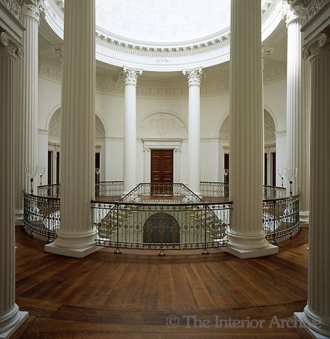 The rotunda features eight columns, ten pairs of mahogany doors and a cantilevered staircase Wardour Castle, Foyer Stairs, Historical Interior, Georgian Interiors, Palace Interior, Mahogany Doors, Castles In England, Urban Architecture, Floor Colors