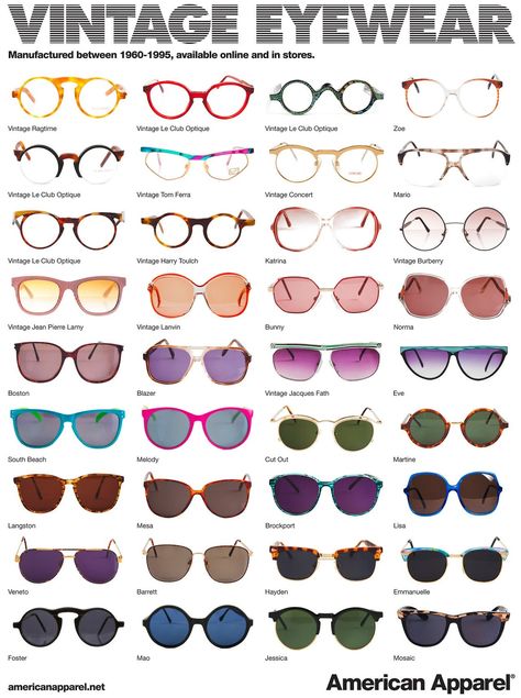 Vintage Sunglasses from the 60s to the 90s Types Of Sunglasses, 90s Sunglasses, Cute Sunglasses, Fashion Vocabulary, Cute Glasses, Trendy Sunglasses, Trending Sunglasses, Vintage Eyewear, Cool Sunglasses