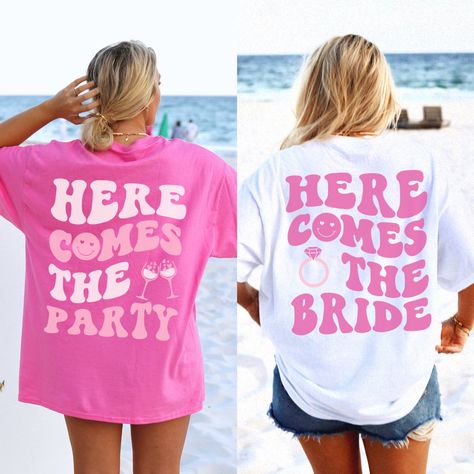 Excited to share this item from my #etsy shop: Pink Retro Here Comes the Bride Shirt, Here Comes the Party Shirt, Coastal Bride, Retro Bride Shirt, Beach Bride Shirt, Preppy Beach Bride Bride To Be Clothes, Bride T-shirts, Back Print Design, Bachelorette T Shirt, Bachelorette Party Tshirts, The Party, Retro Bride, Preppy Beach, Bachelorette Shirt