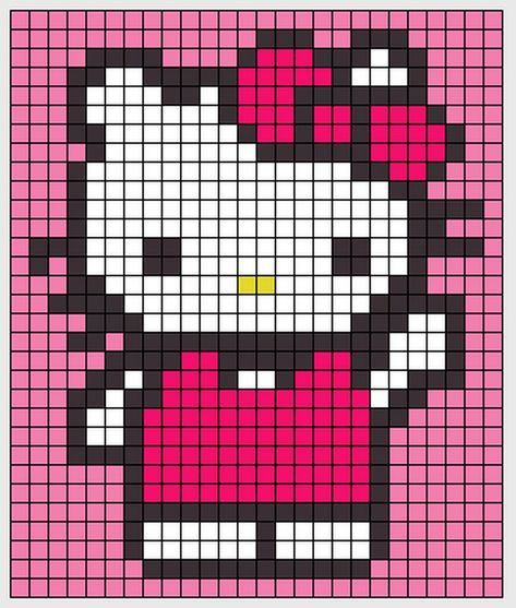 Easy Pixel Art Hello Kitty, Perler Bead Patterns Hello Kitty, Hello Kitty Perler Beads Pattern, Small Pixel Art Ideas, Kitty Perler Beads, Hello Kitty Perler Beads, Small Patterns, Patterns For Kids, Pearl Beads Pattern