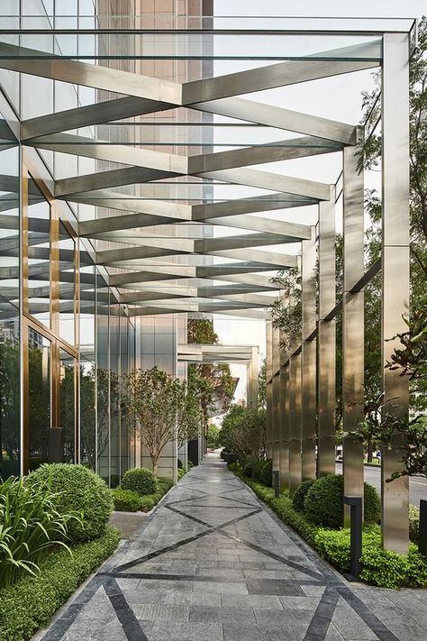 Garden Tower, Walkway Design, Covered Walkway, Modern Pergola, Antonio Citterio, Pergola Canopy, Roof Architecture, Up To The Sky, Landscape Elements