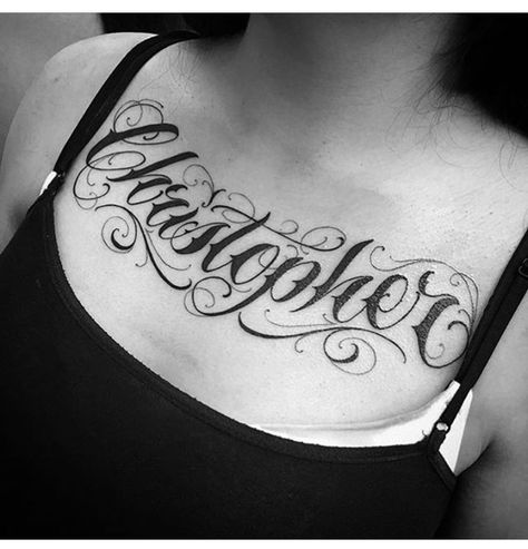 Chest Script Tattoo Female, Chest Lettering Tattoo Female, Name Chest Tattoo Female, Chest Name Tattoo Female, Name Tattoo On Chest Female, Chula Tattoo, Chest Tattoo Name, Father Son Tattoo, Aa Tattoos