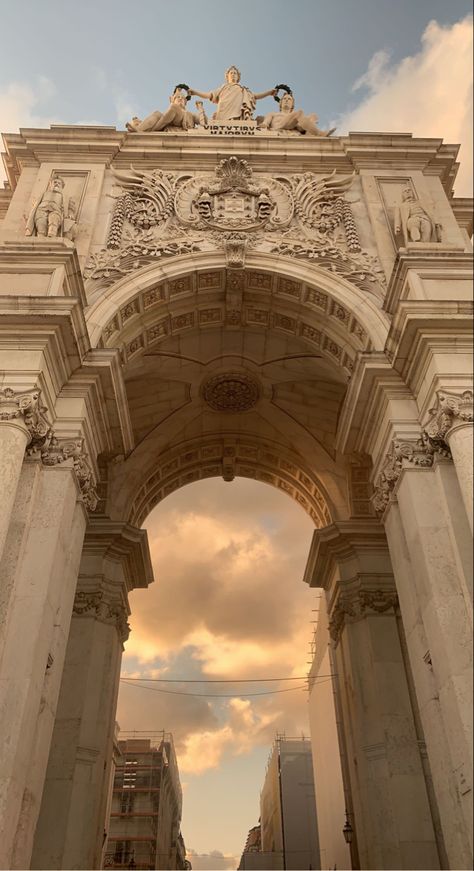 Lisbon, Commerce Square, Portugal, Europe, city, gate, arch, architecture, sunset, beautiful, travel, amazing Pretty Architecture Aesthetic, Pretty Architecture Building, Beautiful Architecture Aesthetic, Pretty Buildings Architecture, Angelic Architecture, Ancient Buildings Architecture, Pretty Architecture, Old Architecture, Architecture Aesthetic