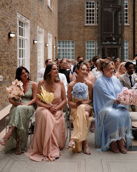 Dreamy pastel bridesmaids at Faye & Kieran's ceremony 😍 📍North Atrium, Hackney Town Hall 📸… | Instagram Bridesmaid Colours, Dark Academia Wedding, Wedding Planner Outfit, Hackney Town Hall, Different Bridesmaid Dresses, Pastel Bridesmaids, Trendy Bridesmaids, Formal Wedding Attire, Pretty Bridesmaid Dresses