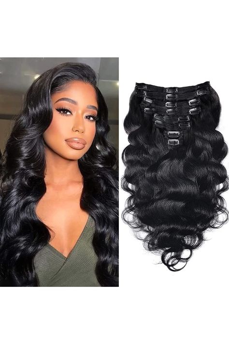 Body Wave Clip In Hair Extensions For Black Women 8Pcs Clip In Human Hair Extensions?With 18 Clips Double Weft Natural Color 120g(16inch, Natural Black Body) Hair Extensions For Black Women, Wavy Clip Ins, Clip On Hair Extensions, Hair Clip Ins For Black Women, Clip Ins For Black Women, Clip In Hair Extensions For Black Women, Body Wave Hair Extensions, Wet And Wavy Hair, Amazon Hair