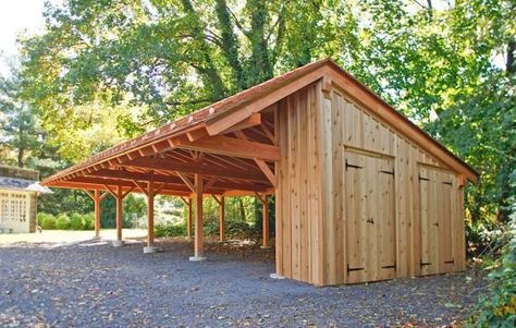 Mid Atlantic TimberFrames carport and potting shed. For more, contact Jack@LogHomesByJack.com at 800 767-4916 Tractor Shed Ideas, Timber Frame Carport, Industrial Tables, Bank Barn, Carport Plans, Carport Sheds, Car Barn, Carport Designs, Range Rovers