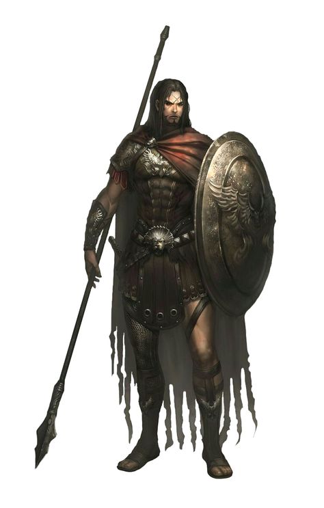 Male Human Spear Shield Fighter - Pathfinder PFRPG DND D&D d20 fantasy Fantasy Greece, Greek Warrior, Heroic Fantasy, Male Character, Dungeons And Dragons Characters, Fantasy Male, Fantasy Armor, Fantasy Warrior, Fantasy Rpg