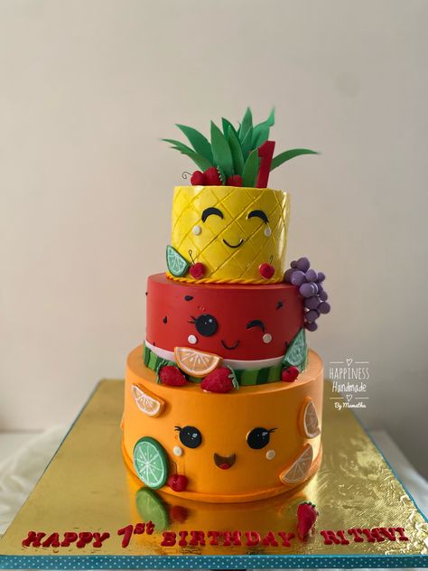 Fruit Themed Cake, Fruit Cake Design, 1st Bday Cake, Fruit Birthday, Twins 1st Birthdays, Bday Cake, 1st Birthday Cake, Girl Cakes, 1st Bday