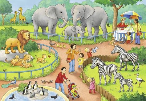 Picture Story Writing, Picture Story For Kids, Zoo Drawing, Village Scene Drawing, Perspective Pictures, Zoo Pictures, Picture Comprehension, Easy Disney Drawings, Picture Composition