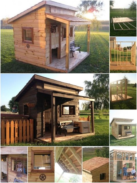 Genius Woodworking Project: How to Build a Western Saloon Kid's Fort {Free Plans} Pallet Cabin, Western Saloon, Kids Forts, Wooden Cabin, Free Plans, Woodworking Project, Shed Plans, Outdoor Projects, Play Houses