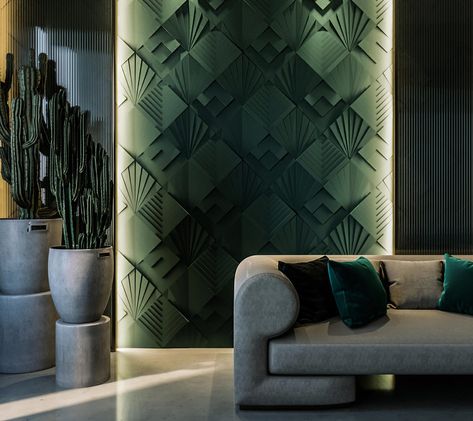 3d Mdf Design, Mdf Panelling Wall, 3d Mdf 3d Wall Panels, Mdf Wall Panel Ideas, Plywood Showroom, Wall Shadow, Fabric Wall Panels, Mdf Wall Panels, Tropical Interior Design