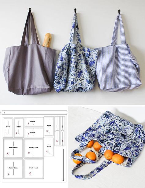 Simple Bag Sewing Pattern Free, Grocery Bag Sewing Pattern Free, Reusable Bag Sewing Pattern, Easy Bag Sewing Pattern Free, Lined Tote Bag Pattern Free, Small Easy Sewing Projects For Beginners, Fat Quarter Bags Free Pattern, Easy Sewing Patterns Free Templates, Flat Bottom Tote Bag Pattern