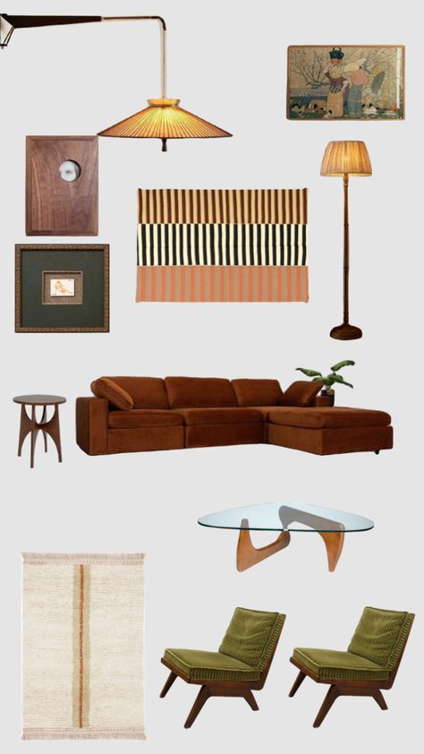 Mcm Vintage Living Room, 60s Home Decor Mid Century Modern, Mid Century Interior Design 1950s, Mid Century Modern Moodboard, Mid Century Moodboard, Mid Century Vintage Living Room, 70s Interior Design Mid Century Modern, Mid Century Apartment Decor, Mid Century Eclectic Living Room