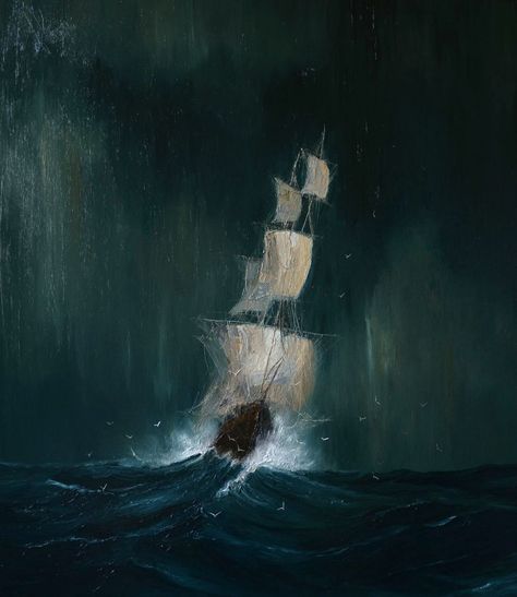 Oilcolor Painting Idea, Oil Paintings Aesthetic, Dark Ocean Painting, Stormy Sea Painting, Fantasy Oil Painting, Dark Oil Painting, Oil Painting Wallpaper, Aesthetic Oil Painting, Boat Oil Painting