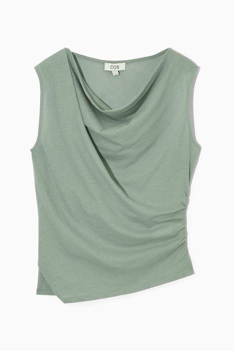 Vests | COS Cos Outfits Women, Cos Outfit, Wrap Tank Top, Cos Tops, Everyday Fashion Outfits, Pistachio Green, Cowl Neckline, Sleeveless Tops, Woman Silhouette