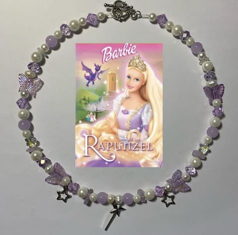 Barbie Beads Accessories, Barbie Beaded Necklace, Barbie Necklace Beads, Barbie Inspired Bracelet, Barbie Beads, Rapunzel Necklace, Disney Inspired Jewelry, Barbie Rapunzel, Beading Jewelery