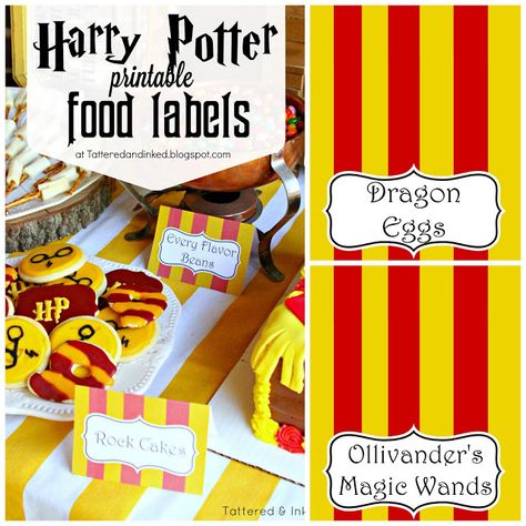 harry potter party printable - free food label and tag in yellow and red background. editable. Harry Potter Food Tent Cards Free, Harry Potter Party Food Labels, Harry Potter Candy Labels Free Printable, Free Harry Potter Food Labels, Free Printable Harry Potter Food Labels, Harry Potter Food Labels Printables Free, Harry Potter Food Labels, Harry Potter Potion Labels, Harry Potter Parties Food