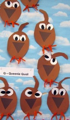 letter q  paper quail Quail Crafts For Preschool, California Symbols, Letter Q Crafts, Phonics Ideas, Zoo Phonics, Children Ministry, Abc Crafts, Kids Sunday School Lessons, Wood Badge