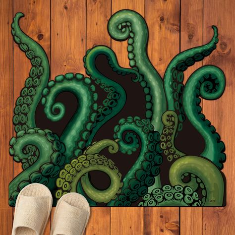 PRICES MAY VARY. Unique Design & Decor: This colorful tentacles bath rug adds a slightly creepy, nautical touch to any gaming room, home, or Halloween setup, perfect for roleplaying tabletop RPG gaming enthusiasts. High-Quality Material: Crafted from a blend of microfiber and diatomaceous earth with an anti-slip backing, our Octopus Bath Rug quickly absorbs water, keeping your floors dry and clean, while remaining dirt resistant and easy to maintain. Versatile Use: Whether you use it as a doorma Octopus Rug, Octopus Bathroom, Hp Lovecraft, Animal Rug, Horror Themes, Bathroom Bath Mats, Tabletop Accessories, Shower Mat, Calamari