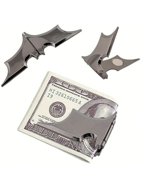 1pc men's gift gun gray foldable zinc alloy material magnet metal bat shape banknote wallet bookmark bill change folderI discovered amazing products on SHEIN.com, come check them out! Cp9 One Piece, Bat Shape, Leather Credit Card Holder, Best Wallet, Wallet Gifts, Christmas Gifts For Men, Money Bag, Money Clip Wallet, Wallet Fashion