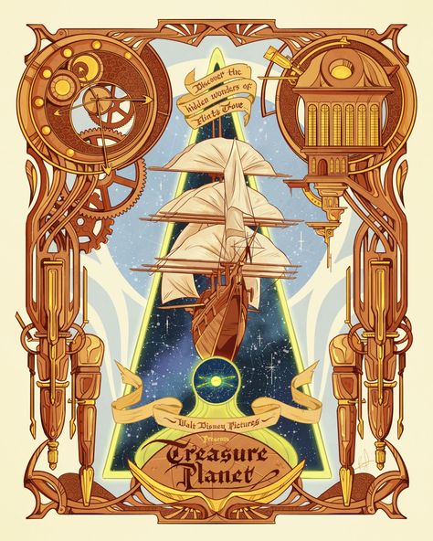 Treasure Planet Ship, Planet Poster, Steampunk Ideas, Planet Tattoos, Mary Blair, Disney Fine Art, Dragon Princess, Planets Wallpaper, Disney Posters