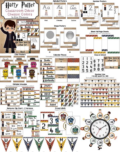 Harry Potter Class Decorations, Classroom Harry Potter Theme, Harry Potter Themed Classroom Decor, Classroom Decor Harry Potter, Hogwarts Themed Classroom, Harry Potter Math Classroom, Harry Potter Classroom Printables, Harry Potter Inspired Classroom, Harry Potter School Room