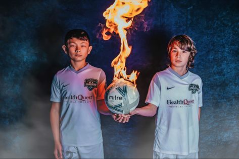 Teammates Fire Soccer Pics, Sports Pictures With Fire, Soccer Ball Photography, Youth Soccer Pictures, Soccer Photoshoot, Street Soccer Photography, Soccer Photography, Fire Photography, Soccer Pictures