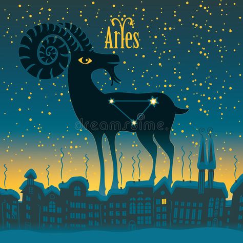 Lino Art, City Vector, Sky Night, Aries Sign, Zodiac City, Star Sign, Night City, Starry Sky, Star Signs