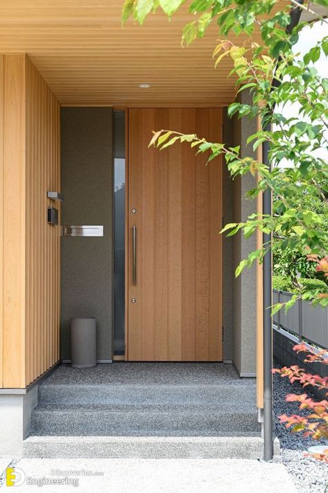 34 Eye-Catching Main Entrance Door Design Ideas To Make An Inviting First Impression | Engineering Discoveries 34 Eye-Catching Main Entrance Door Design Ideas To Make An Inviting First Impression House Design Japanese Style, Japanese House Entrance, House Entrance Doors, Modern Entrance Door, Japanese Home Design, Modern Exterior Doors, Main Entrance Door Design, Main Entrance Door, Modern Entrance