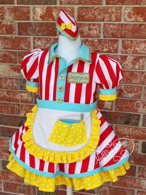 Pageant Ooc Ideas, Car Hop Costume, Ooc Pageant Wear, Halloween Fancy Dress Kids, Pageant Ooc, Popcorn Costume, Soda Jerk, Car Hop, Toddler Pageant