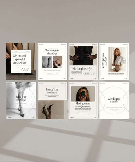 This collection of premade Instagram Carousel Post Templates elevates your social media with 8 modern, aesthetic, and minimalist graphics, fully customizable in Canva. 
.#CanvaTemplates #SocialMediaDesign #InstagramIdeas #PinterestTemplates #CreativeCanva Aesthetic Ig Post Template, Creative Instagram Carousel Ideas, Instagram Swipe Post Design, Instagram Post Minimalist, Aesthetic Carousel Post, Instagram Carousel Design Ideas, Instagram Aesthetic Post, Minimalist Social Media Design, Instagram Post Design Ideas