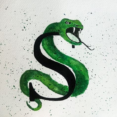 Watercolor painting - Slytherin #harrypotter #slytherin Slytherin Symbol Drawing, Slytherin Painting Ideas On Canvas, Slytherin Drawing Art, Slytherin Painting Ideas, Slytherin Painting, Harry Potter Drawing Ideas, Harry Potter Drawing, House Slytherin, Harry Potter Watercolor