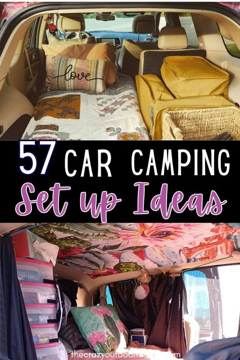 Live In Car Ideas, Car Camping Ideas Diy, Van Camping Hacks Diy, Living In Your Car Ideas, Car Camping Decor, Car Camping Bed Ideas, Car Camping Hacks Ideas, Car Living Ideas, Car Camper Ideas