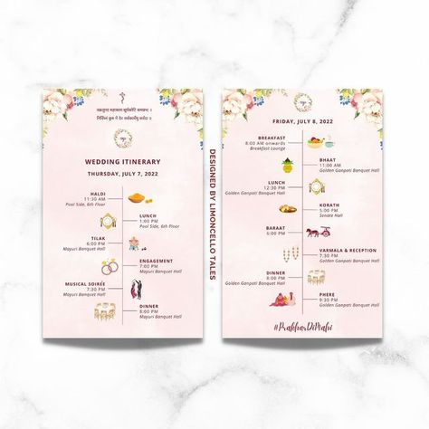 Welcome Itinerary Wedding, Room Itinerary For Wedding, Wedding Luggage Tags Indian, Indian Wedding Itinerary Template, Wedding Itinerary Card, Indian Wedding Itinerary, Welcome Card Wedding, Wedding Collaterals, Shaadi Decoration