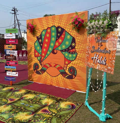 Indian Culture Theme Decoration, Rajasthani Decor Wedding, Rajasthani Theme Decor, Mayra Decoration, Punjabi Theme Decoration, Rajasthani Theme Decoration, Haldi Photo Booth, Haldi Photobooth, Rajasthani Decoration