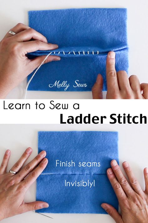 How to sew a ladder stitch - close a seam invisibly - aka slip stitch, blind stitch or invisible stitch instructions Invisible Stitch, Blind Stitch, Sew Ins, Beginner Sewing Projects Easy, Ladder Stitch, A Ladder, Leftover Fabric, Sewing Projects For Beginners, Sewing Skills