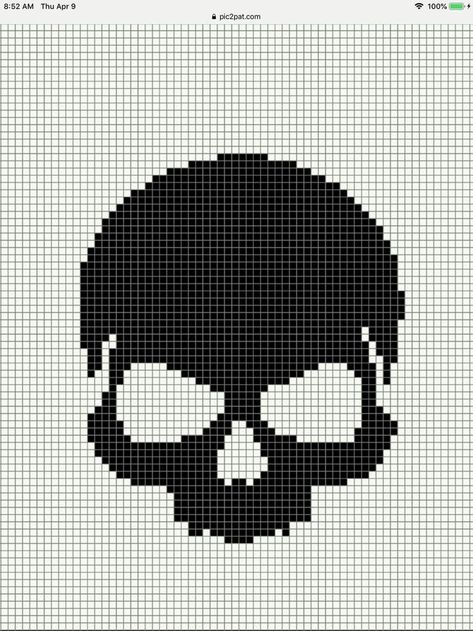 Block Stitch Graphgan, Tapestry Crochet Skull Pattern, Skull Stitch Pattern, Knit Skull Pattern, Pixel Art Skull, Skull Pixel Art, Black And White Pixel Art, Skull Cross Stitch Pattern, Skull Cross Stitch