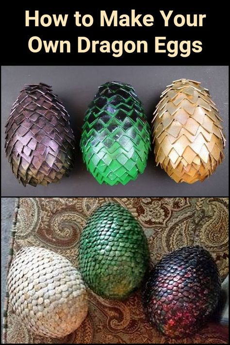 Look at the intricate details in these DIY dragon eggs! Try this project out! I’m pretty sure it’ll be a big hit for your GOT fans! Paper Mache Dragon Egg, Dragon Prop Diy, Fantasy Projects Diy, Diy Dragon Ornaments, Dragon Garden Ideas, Halloween Dragon Decorations, Make A Dragon Craft, Magical Crafts Diy, Dragon Art Ideas