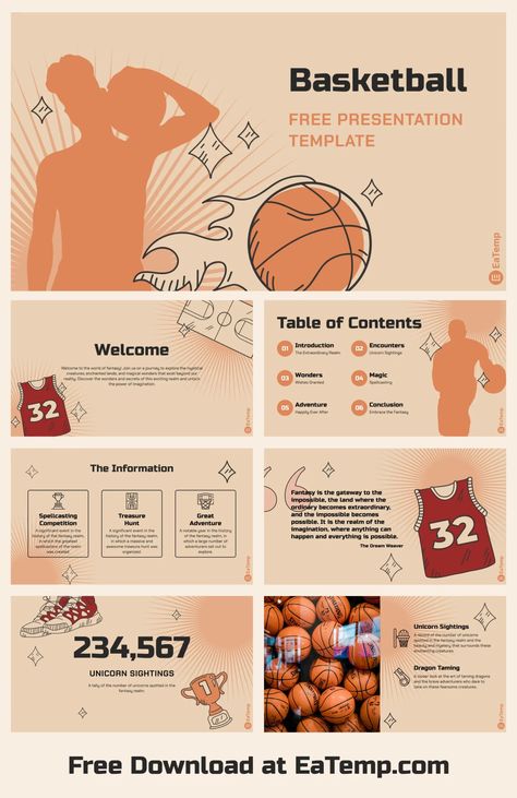 Basketball Powerpoint Presentation Template - Free PowerPoint Templates, Google Slides, Figma Deck And Resume Basketball Powerpoint Background, Sports Ppt Template, Basketball Presentation, Mind Mapping Ideas Creative, Sports Presentation, Power Point Theme, Canvas Templates, Aesthetic Canva Templates, Canva Presentation