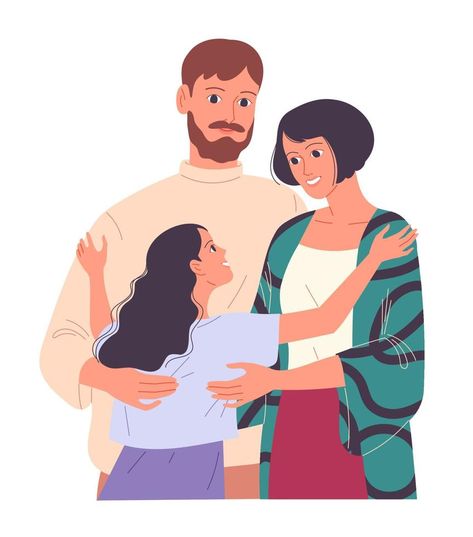 Family of young parents and daughters hugging. Family Hug, Parenting Daughters, Young Parents, Family Illustration, Art Competitions, Image Illustration, Family Guy, Parenting, Clip Art