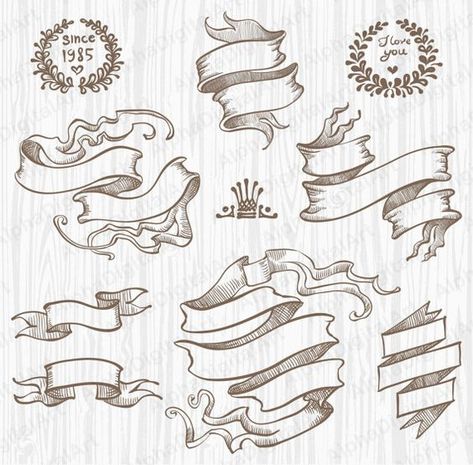 Draw Ribbon, Scroll Tattoos, Tattoo Banner, Vintage Ribbon Banner, Crown Clipart, How To Draw Ribbon, Bow Tattoo Designs, Custom Nursery Art, Banner Drawing