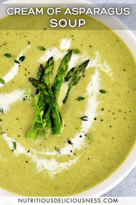 Cream of Asparagus Soup This velvety smooth Cream of Asparagus Soup is rich and creamy and full of fresh asparagus flavor. Ready in under 30 minutes, it's the perfect busy weeknight dish. #asparagussoup #ketosoup Leek And Asparagus Soup, Asparagus Cheese Soup, Sparragus Recipe Soup, Best Cream Of Asparagus Soup Recipe, Cream Of Asparagus, Keto Soup Recipes, Gourmet Soup, Cream Of Asparagus Soup, Creamed Asparagus