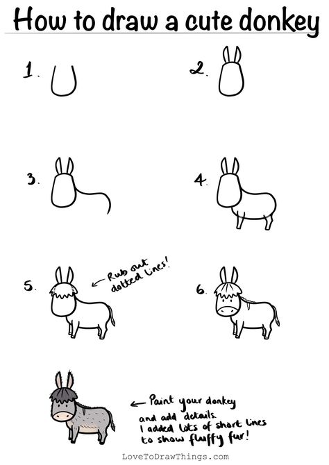 Donkey Drawing, Easy Christmas Drawings, How To Draw Cute, Easy Step By Step Drawing, Cute Donkey, Draw Cute, A Donkey, Cute Pig, Easy Drawings For Kids