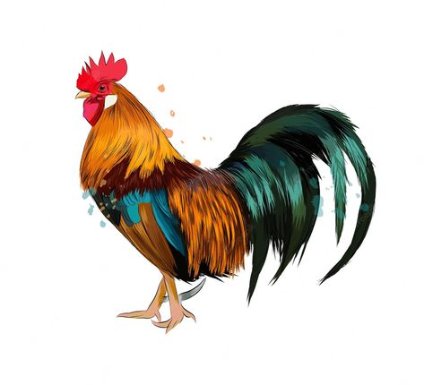 Premium Vector | Cock from a splash of watercolor, colored drawing, realistic. illustration Simple Chicken Drawing, Rooster Illustration, Chicken Drawing, Chicken Illustration, Drawing Realistic, Wings Drawing, Simple Chicken, Cute Chickens, Animal Silhouette