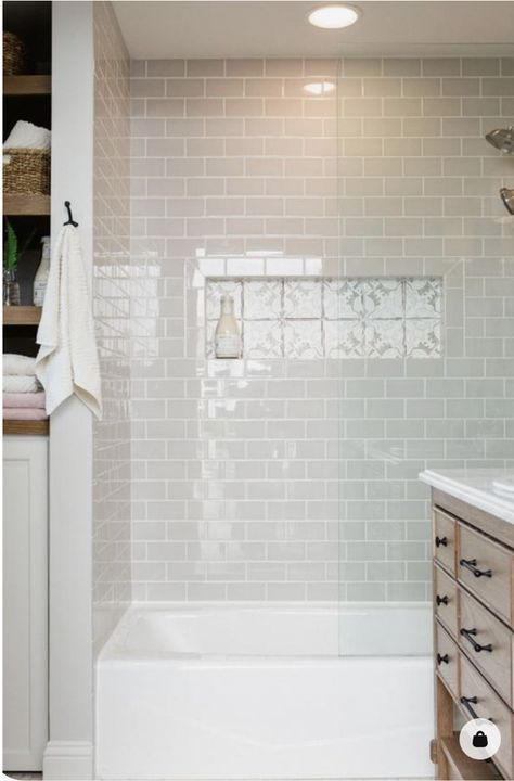 Bad Inspiration, Hall Bathroom, Bathroom Tub, Bathroom Remodel Shower, Subway Tiles, Upstairs Bathrooms, Tub Shower Combo, Shower Remodel, Bathroom Renos